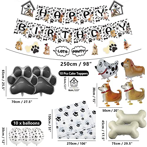 Dog Theme Party Decorations - Happy Birthday Dog Banner, Let's Pawty Bunting, Paw Tablecloth, Cake Toppers, 4 Walking Dog Balloons, 14 Paw And Bone Balloons Set For Doggy Puppy Kids Birthday Party (Black) #TOP1