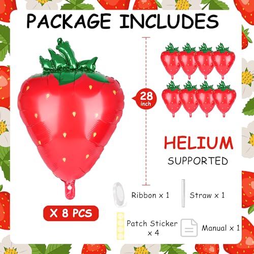 Image of Kriyokiaa 8 PCS Strawberry Balloons, 28 inch Berry First Foil Balloon Shortcake Birthday Decor Perfect for Strawberry Birthday Party Decorations, Baby Shower Decorations