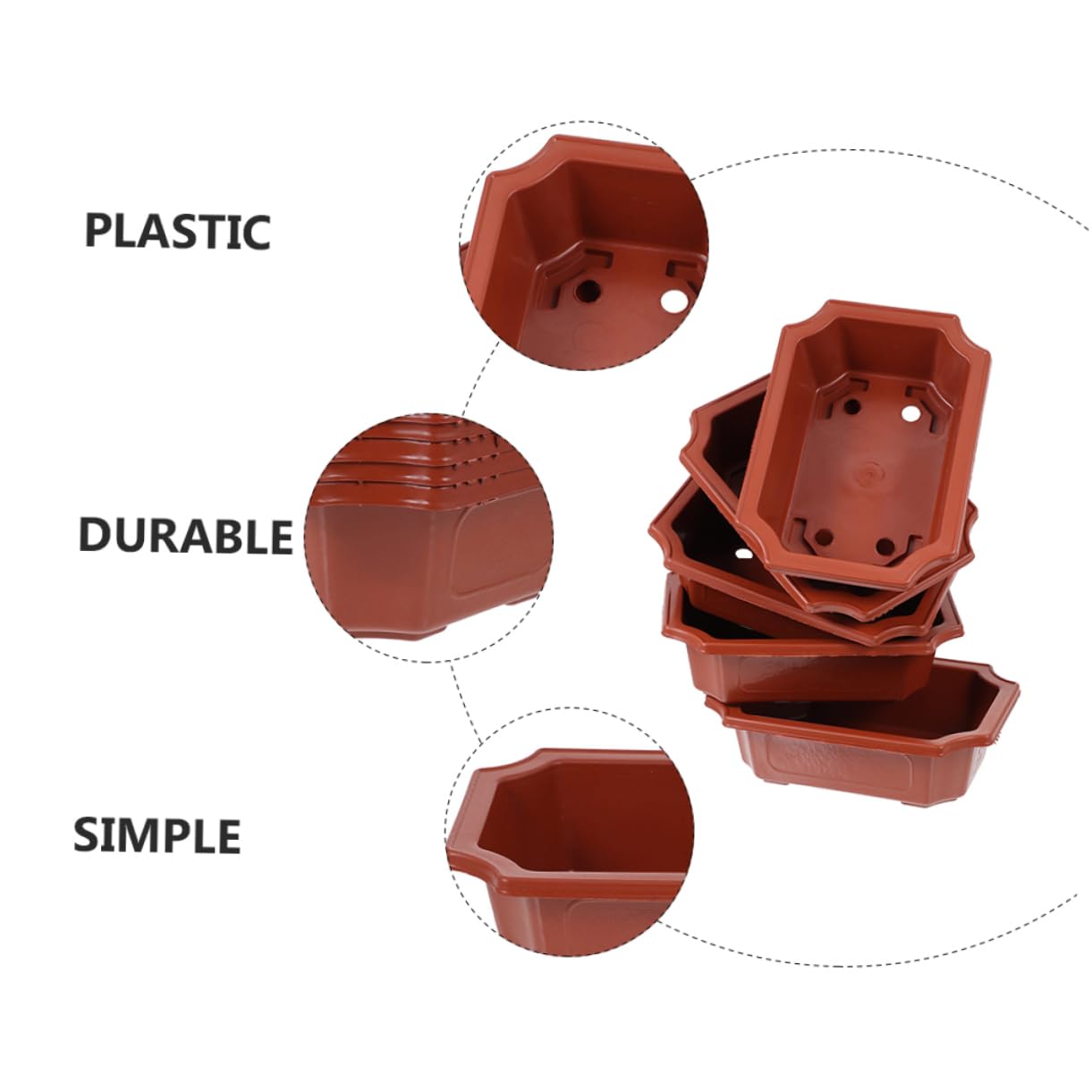 ABOOFAN Lot De 5 Pots De Fleurs en Plastique avec Trous De Drainage pour Succulentes, Jardinière Rectangulaire 34,5x24,5x10 Cm, Décoration Balcon Intérieur Et Extérieur