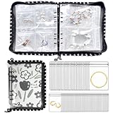 Jeonnfp Jewelry Organizer Travel,Jewelry Storage Book with 45 Portable thick PVC pouches,Jewelry Organizer Zipper Bags for Necklaces Bracelet Rings and Earrings (front cover removable),Black