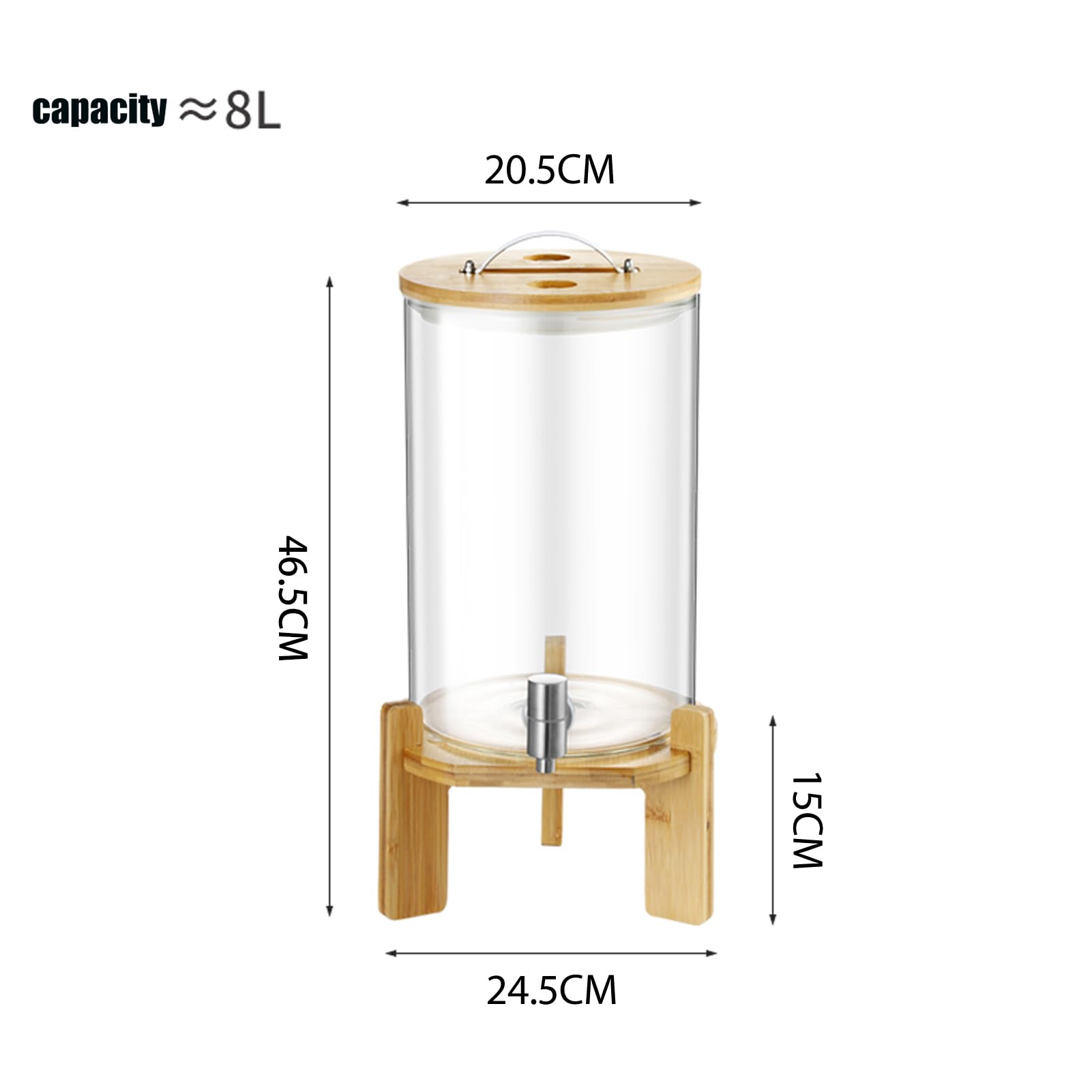 Máquina de bebidas de vidrio de 11 l, exprimidor grande con soporte de madera y grifo de acero inoxidable, botella de limonada para fiestas, dispensador de bebidas para restaurantes y bares, 8 l