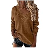 YXWJ Strickpullover for Female Cooles Langen Abschlussball Neujahrs Sweatshirt Stricke Lockeres Strickpulli Frau Schlichte V Ausschnitt Schönes Langen Ärmeln 01-Kaffee M