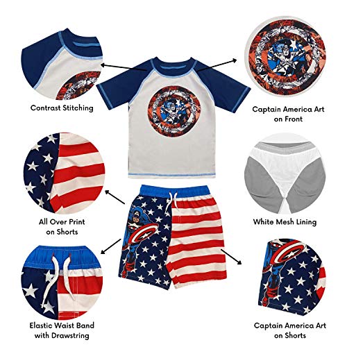 Marvel Avengers Captain America Little Boys Rash Guard Swim Trunks Set Captain America S20 7 #TOP4