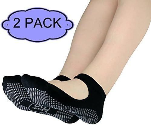 DG Sports Pro Yoga Socks Mary Jane Bella with Grips S/M 2- Pack (Black)