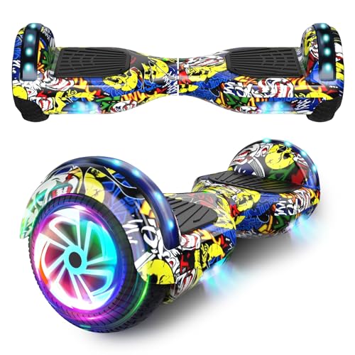 SISGAD Hoverboard, Gyropode électrique 6,5 Pouces Hoverboard Hover Scooter Board avec Musique Bluetooth, lumières LED et Moteur Puissant pour Enfants et...
