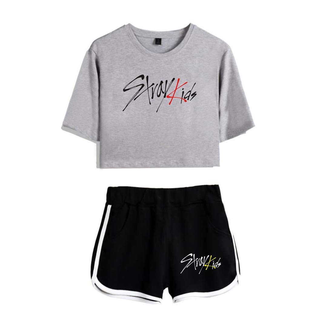 FlyselfKpop T-Shirt Tracksuits Two-Piece Crop Tops+Shorts Set Bang Chan Changbin Hyunjin Felix Seungmin Jeongin Jisung Minho Woojin