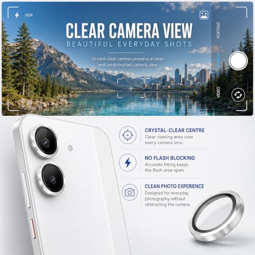 Image of FIRST MART Silver Camera Ring Guard Protector for Redmi Turbo 5 | Tempered Glass with Metal Alloy Rings, HD Clear, Scratch Resistant, Case-Friendly | Pack of 1