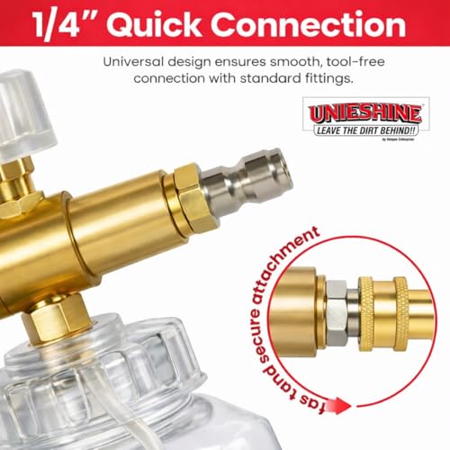 Image of Brass Adjustable Transparent Foam Cannon, 1 Liter Bottle Heavy-Duty Foam Lance, Thick Snow Foam Blaster for Pressure Washer, Car Wash & Detailing Tools