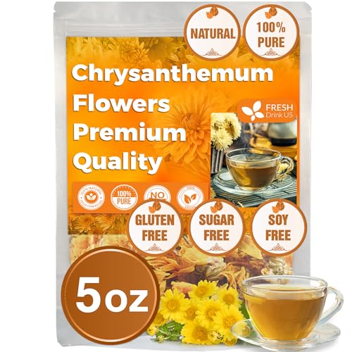 Image of FreshDrinkUS, Premium 5oz Chrysanthemum Flowers, 100% Natural & Pure Chrysanthemum Flower Dried, Chrysanthemum Herbal Tea, No Additives, No Caffeine, Vegan