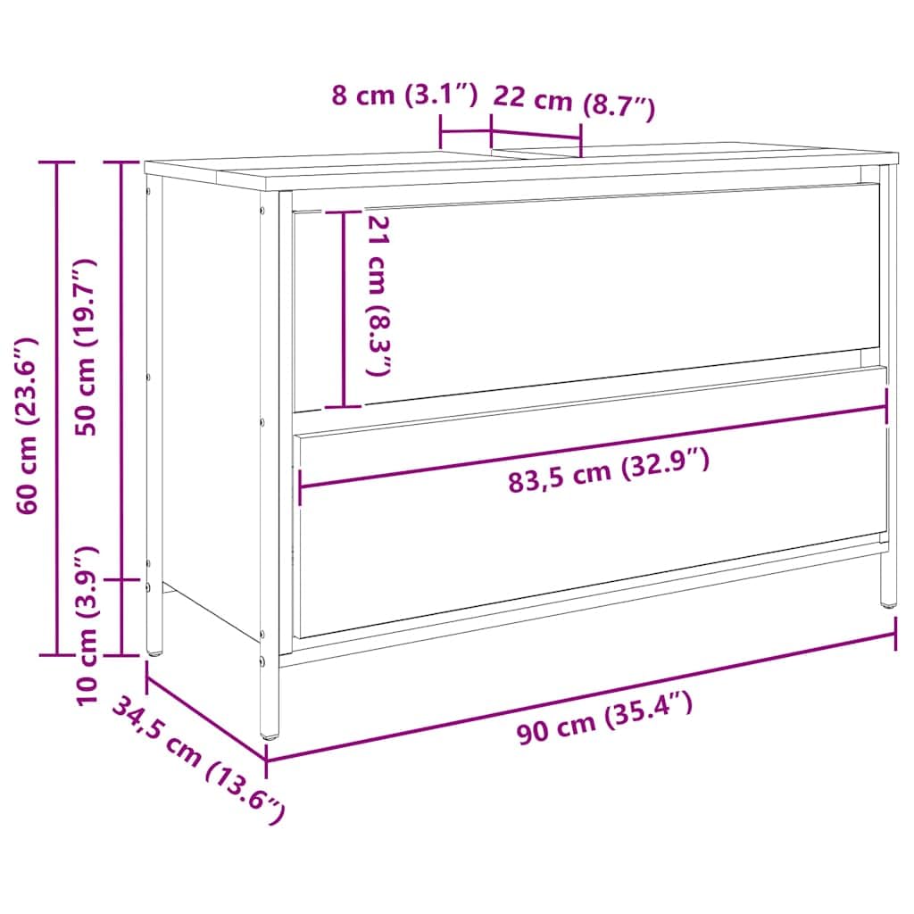 vidaXL Meuble de salle de bain en chêne noir 90 x 34,5 x 60 cm – Meuble en bois d'ingénierie avec compartiments et tiroir – Solution de rangement moderne avec plateau robuste pour salle de bain
