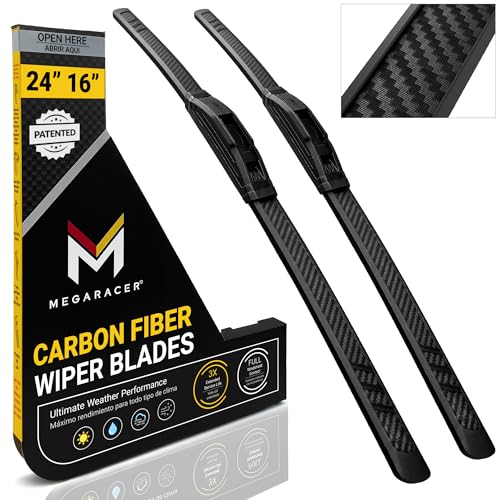 Mega Racer MR-WBCF-24-16 Carbon Fiber Windshield Wipers Blades 24 Inch+16 Inch | Patented Automotive Replacement Windshield Wiper Blades cover