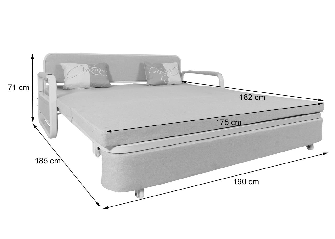 Mendler Sofa z funkcją spania HWC-M83, sofa z funkcją spania kanapa sofa, funkcja spania schowek na pościel powierzchnia do leżenia, 190x185cm - tkanina/tekstylia jasnoszare