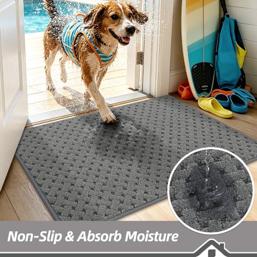Image of BEQHAUSE Dirt Trapper Door Mat Non-Slip Entryway Rugs, 32 inch x 48 inch, Grey