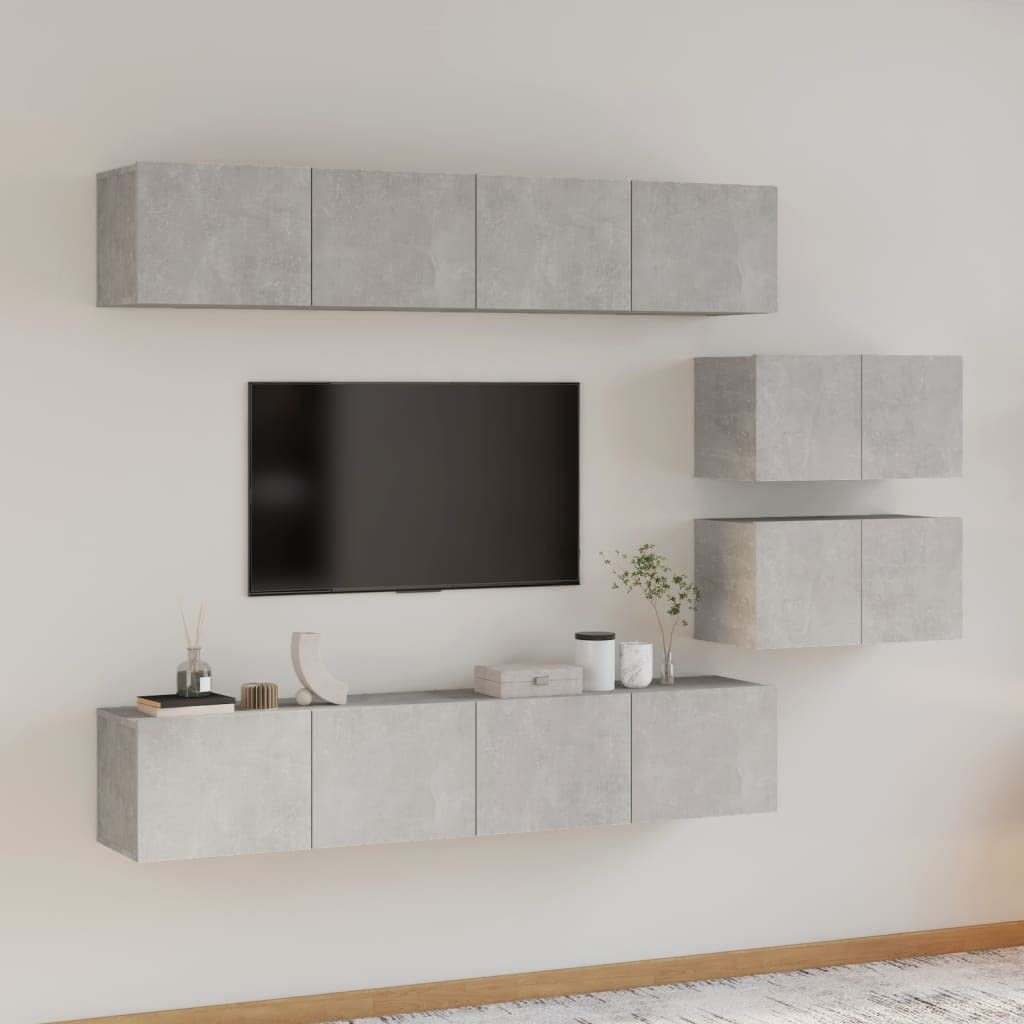 Sufrk Concrete Grey 6 Piece Tv Cabinet Set Engineered Wood,Free Combination Adjustable Tv Cabinet Media Entertainment Center Storage Shelf,Modern Tv Unit Console Table For Living Room Bedroom