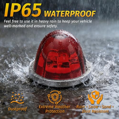 Image of 6PCS Watermelon Lights Red Strobe & Constant Multi-Function LED Side Marker Turn Signal Tail Roof Lights with Stainless Steel Bezel for Trailer Semi-trailer Heavy-duty Truck
