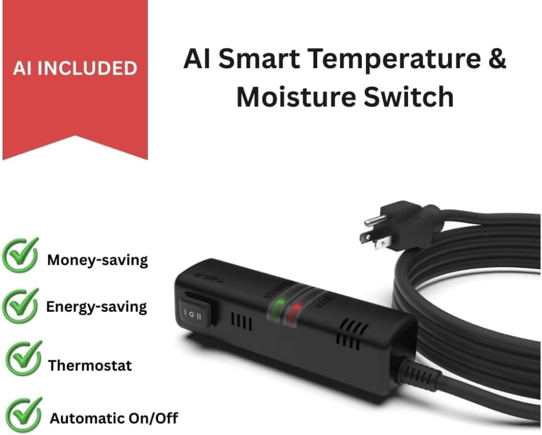 AI Smart Temperature & Moisture Switch, Roof Heat Cable Controller for Roof & Gutter De-Icing, Energy-Saving Thermostat, Outdoor Use,Automatic On/Off Below 37°F (3°C)-Above 44°F (7°C),120V