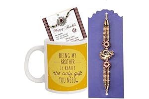 TIED RIBBONS Bhai Dooj Rakhi with Gift Set: Coffee Mug, Mini Card