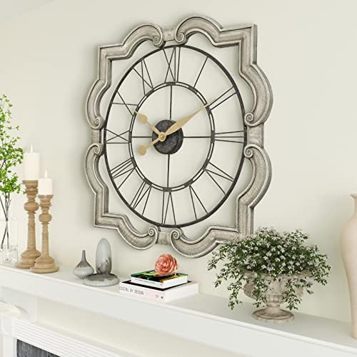 THCISL Farmhouse-Wall-Clock, Large Wall Clock Battery Operated with Wooden Frame, 24IN Silent Non Ticking Wall Clock for Living Room Foyer Entryway Hallway Bedroom Decor