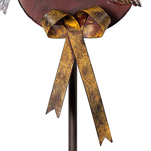 MOCOME 55\" Outdoor Bird House Stake with Pole, Rococo Birdhouse Stand with Bowknot, Antique Decorative Garden Stake, Metal Bird Houses for Outside(Claret, Oval Shape)