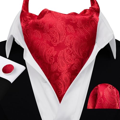Image of Barry.Wang Ascot Ties Cravat Tie Men Paisley Plaid Scarf Self Tie Pocket Square Cufflinks Set Wedding Party
