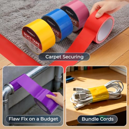 Image of Reniteco 6 Pack Duct Tape, 2 in x 10 Yards Heavy Duty, High-Density Mesh - Clean Tear, No Residue, Waterproof, UV Resistant, for DIY Crafts, Color-Coding, Home & Outdoor