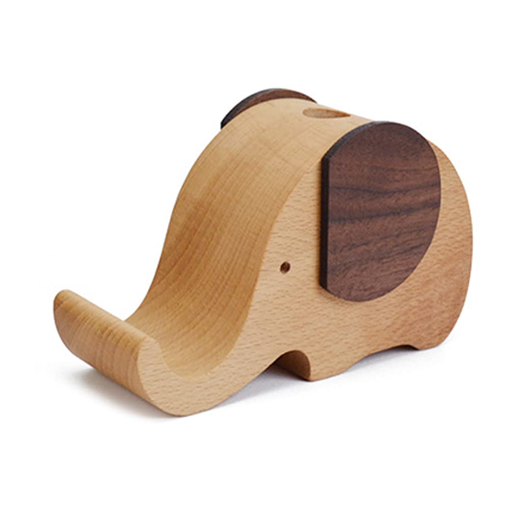 zhichy Wooden Elephant Shape Stand for Smartphones with Pen Holder Pencil Container Wood Made Office Decoration Accessories