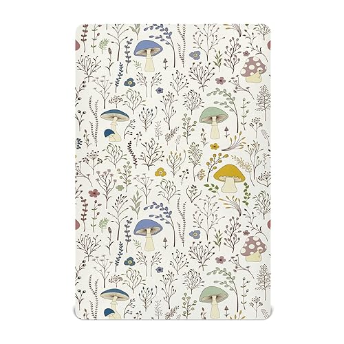 Image of KICPOAY Fitted Crib Sheets Wild Plants Mushroom Stretchy Portable Playard Sheets for Baby Toddler, Breathable Soft Mini Crib Mattress 39 x 27 in for Boys and Girls