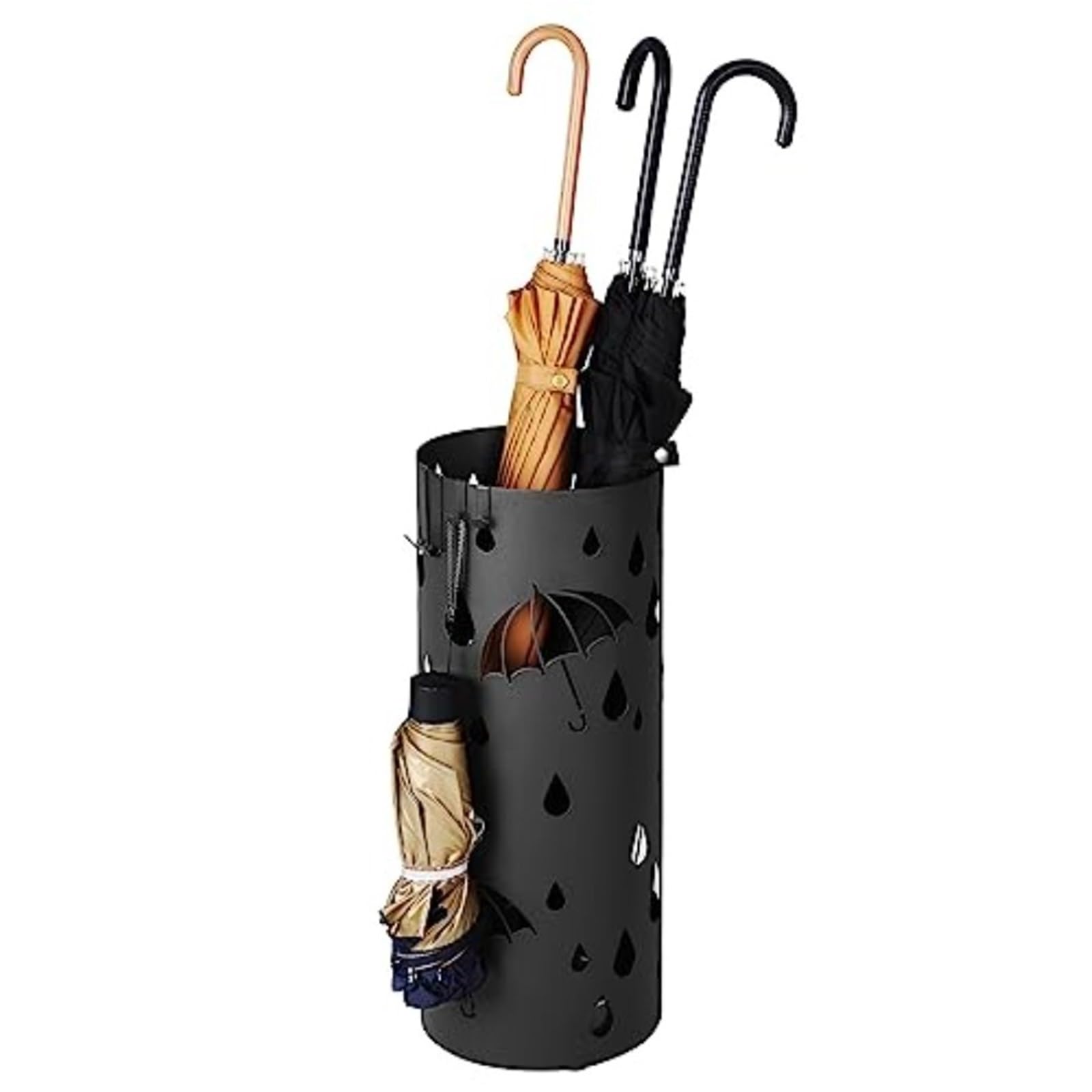 FVDZRFIE Umbrella Stand Metal Umbrella Stand Metal Holder For Entryway With Water Tray And 4 Hooks 7. X 19.3 Inch Round(Color1)