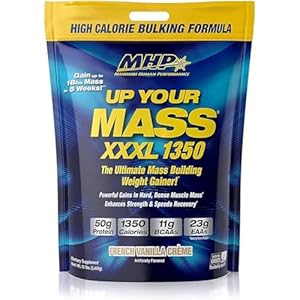 Maximum Human Performance MHP UYM XXXL 1350 Mass Building Weight Gainer, Muscle Mass Gains, w/50g Protein, High Calories, 11g BCAAs, Leucine, French Vanilla Creme, 16 Servings