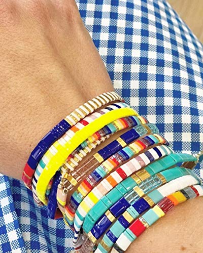 Kanyee Tila Colorful Beaded Bracelets Handmade Stretch Bracelets Transparent Crystal Tile Elastic Bracelets Christmas Gifts For Women #TOP1