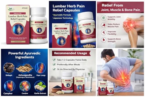 Image of Lumbar Herb Pain Relief Capsules - Ayurvedic Back Pain Relief with Ashwagandha | Fast Relief for Back, Neck, Shoulder & Joint Pain | Herbal Joint Support Supplement (Pack of 1)