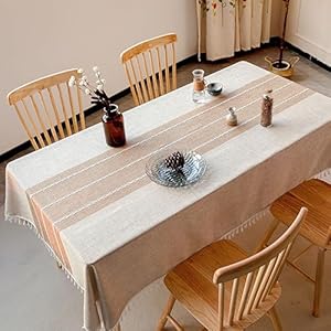 BESBESME Farmhouse Table Cloth Waterproof Boho Style,Kitchen Dining Room Briaded Tablecloths for Rectangle Tables, Washable Wrinkle Resistant Table Cover(Oblong,55''x86'',6-8 Seats, Khaki) BESBESME Farmhouse Table Cloth Waterproof Boho StyleKitchen Dining Room Briaded Tablecloths for Rectangle Tables Washable Wrinkle Resistant Table CoverOblong55x866 8 Seats Khaki