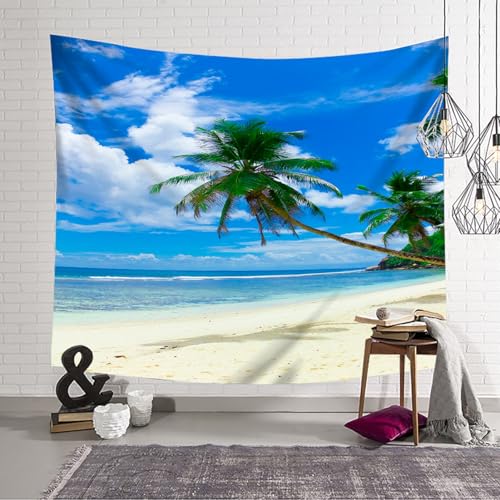 Plage cocotiers tenture grand format 150x150cm lavable pour décor de chambre
