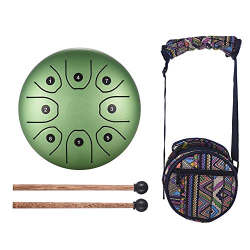 Bloepum 5.5 Inch Mini 8-Tone Steel Tongue Drum C Key Percussion Instrument Hand Pan Drum with Drum Mallets Carry Bag,Green