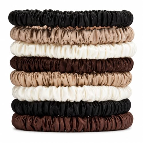 Clementine Organic Silk Scrunchies, 8 Skinny, GOTS Certified, Crease-Free