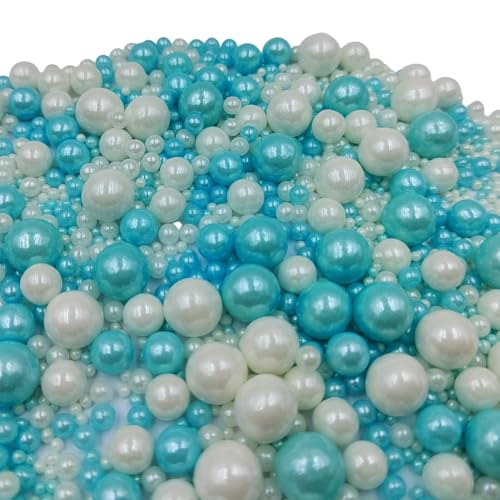 Image of Edible White Blue Sugar Pearls Candy Sprinkles 120G / 4.23Ounce Baking Cake Sprinkles Cupcake and Cake Topper Cookie Decorations Wedding Party Valentines Halloween Christmas Supplies