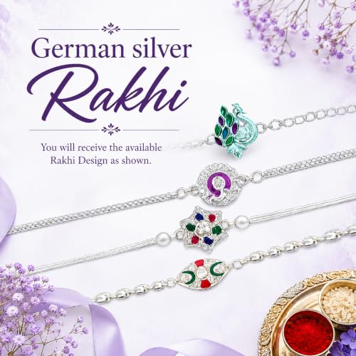 Image of Chocoloony Set of 4 German Silver Rakhi for Brother | Rakhi For Bhai | Raksha Bandhan Rakhi Set | Designer Silver Plated Rakhi Combo