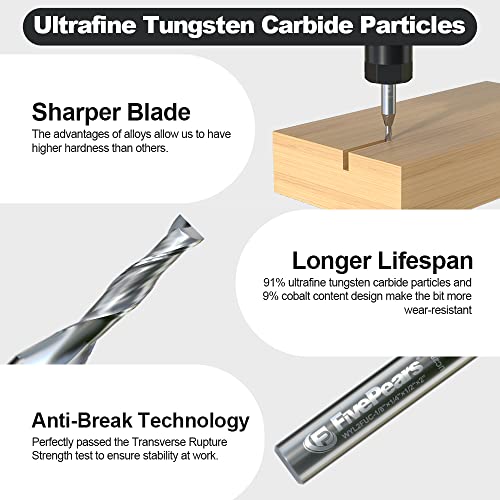 Fivepears Up Cut Spiral Router Bit For Cnc, 1/8 Inch Cutting Diameter And 1/2 Inch Cutting Length 1/4 Inch Shank Carbide End Mill Router Bit For Wood Carving Engraving Grinding Grooving #TOP2