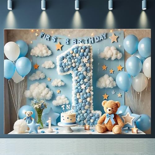 Fondo para Fotos Primer Cumpleaños Niño 5x3ft Azul miniatura 2