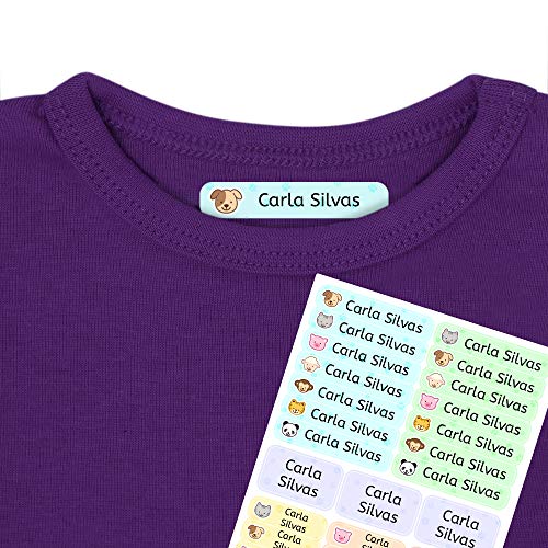 Etiquetas termoadhesivas personalizadas con tu texto | Etiquetas para la ropa, con dibujos de animales y texto personalizado. 40 U. en hoja laminada FUNNY ANIMALS