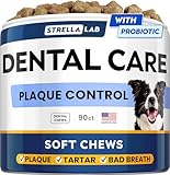 STRELLALAB Advanced Dog Dental Chews & Breath Freshener, Dog Teeth Cleaning, Bad Breath & Tartar and Plaque Off Remover for Dogs, Pet Oral Care, Pro Perio Support Lab Co Bright Formula - 90 Treats