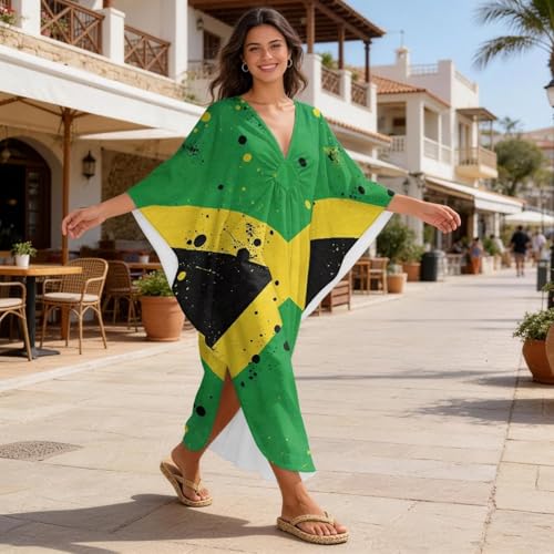 Caftán de verano largo confeccionado con cuello en V para un sofisticado maxivestido de playa 4