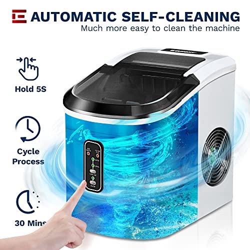 Euhomy Ice Maker Machine Countertop, 26 lbs in 24 Hours, 9 Cubes Ready in 6 Mins, Self-Clean Electric Ice Maker Compact Potable Ice Maker with Ice Scoop and Basket. for Home/Kitchen/Office.(White)