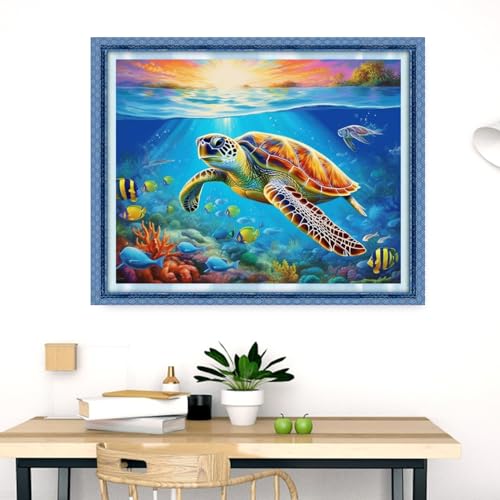 Image of Dooxvey Cross Stitch Kits for Adults Stamped Full Range of Embroidery Starter Kits for Beginners 11CT Printed Cross Stitch Patterns Needlepoint Kits Stamped Crossstitch-Sunrise Turtle 16x20 inch
