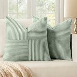 MIULEE Mint Decorative Throw Pillow Covers 18x18 Inch for Couch Bed Sofa Pack of 2 Boho Farmhouse Throw Pillows Soft Cross Corduroy Patchwork Textured Cushion Cases