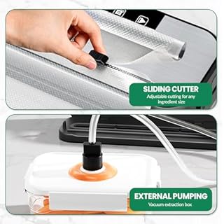 6 in 1 Macchina Sottovuoto Alimenti, 75 KPA Macchina Per Sottovuoto Professionale con Taglierina Incorporata e Modalità Vuoto Esterno, Display Digitale a LED Visibile, 50 Sacchetti Sottovuoto Alimenti