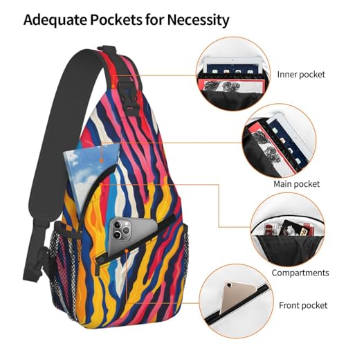 Mochila bandolera con textura cebra multicolor liviana para viaje miniatura 4