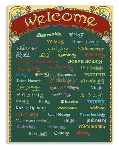 Affiche Hello Around The World sous cadre 20x30cm pour deco ecole