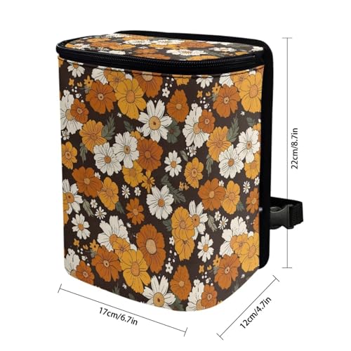 Image of Retro Sunflower Daisy Flower Car Trash Can Hanging Mini Auto Garbage Bin with Lid Washable Leak Proof Automotive Car Rubbish Bags for Back Front Seat,Cottagecore Car Interior Accessory