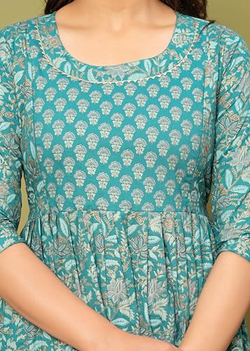 Image of Women's Feeding Kurta Cotton | Floral Anarkali Pregnancy Kurta with Nursing Zipper | Pre & Post Partum | Maternity Dresses | Mom to Be Gift